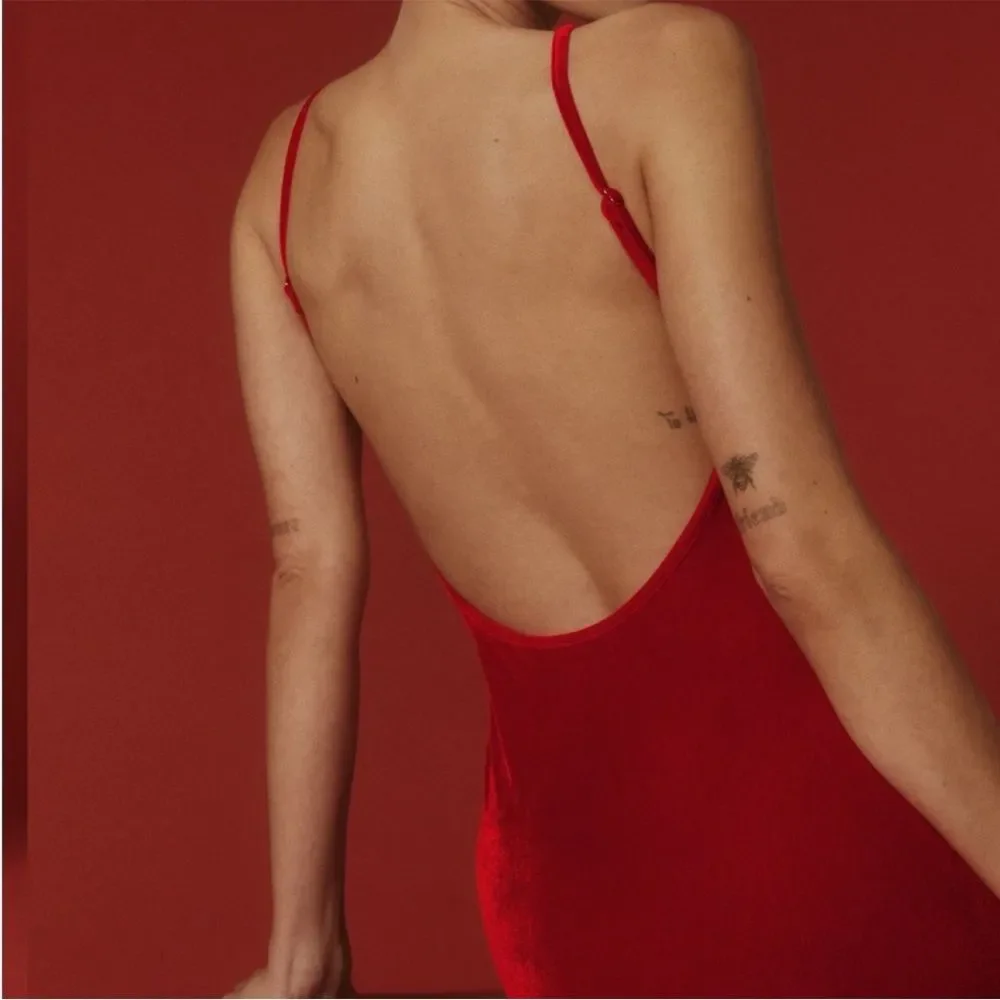 New Reformation‎ Merel Velvet Midi Dress Red Scoop Back Adjustable Strap Sz XS